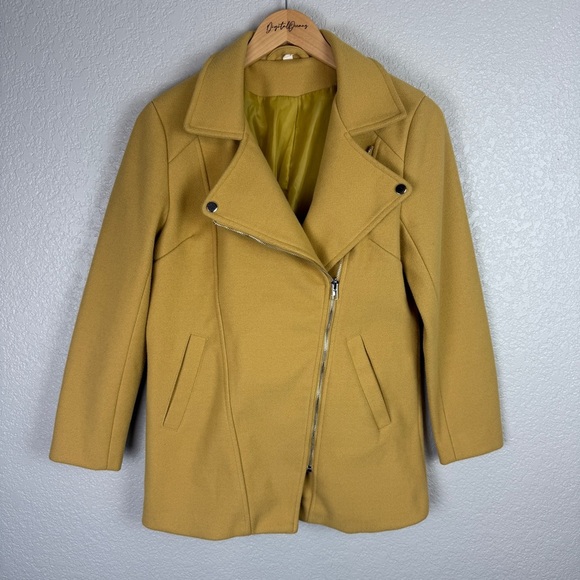 Asymmetrical Zip Moto Jacket, Mustard Yellow S - Fall Layer, Autumn, Retro - Picture 4 of 10